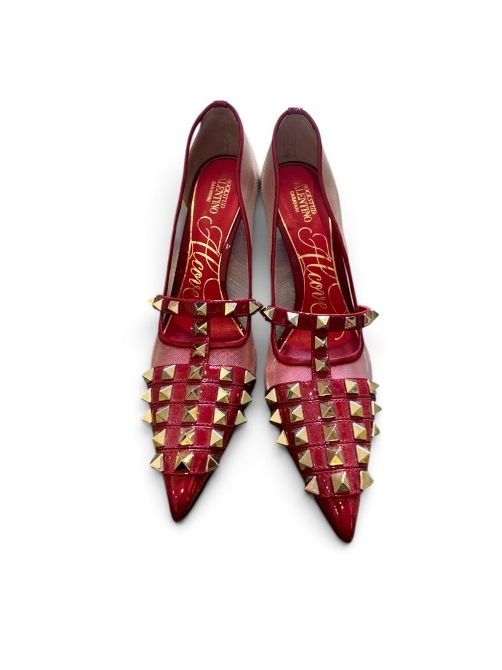 Valentino Garavani Red & Nude Gold Rockstud Pointed-Toe Pumps